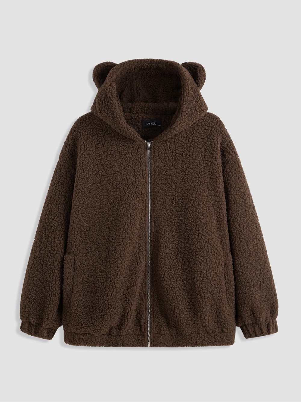 NWT CIDER Brown Teddy Fleece Zip-Up Hoodie Jacket